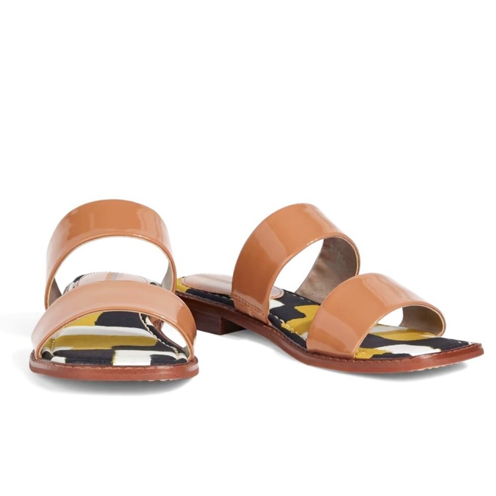 SAM EDELMAN Haydee Slide Sandals in Light Brown Patent Leather Size US 6 EU 36